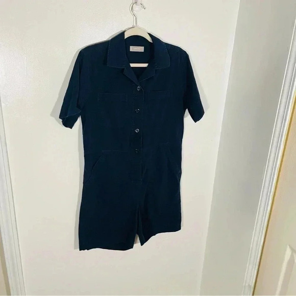 Everlane The Cotton Weave Romper Navy Blue - Picture 3 of 8